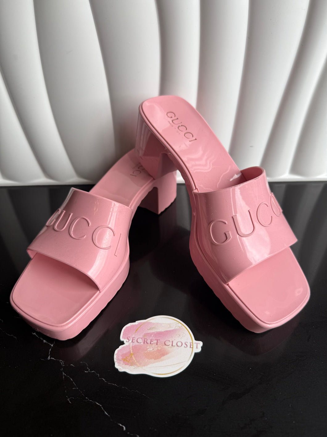 Gucci Pink Rubber Embossed Logo Block