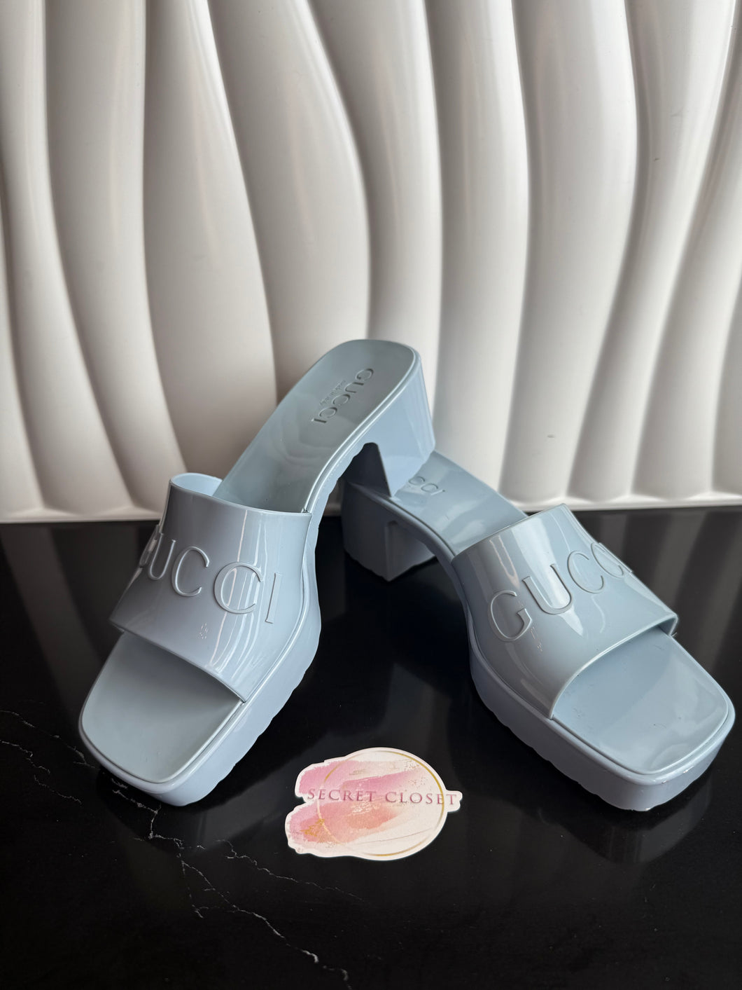 Gucci Pink Rubber Embossed Logo Block