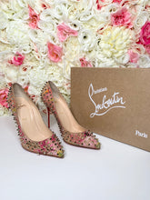 Load image into Gallery viewer, Womens Christian Louboutin Follies Spikes 100 Cork Blooming/Pat Heels
